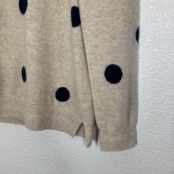 Boden Sweater Womens Large Beige Navy Polka Dot Cashmere Crewneck Knit Pullover - Picture 4 of 16